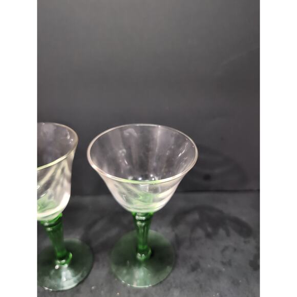 Tiffin Green Stem Cordials Festoon Optic Wine Uranium Vintage Stemware, Set of 2 - Picture 7 of 13